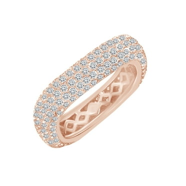 AFFY Round Shape White Cubic Zirconia Stackable Wedding Band Ring In 14k Rose Gold Over Sterling Silver Ring Size-4