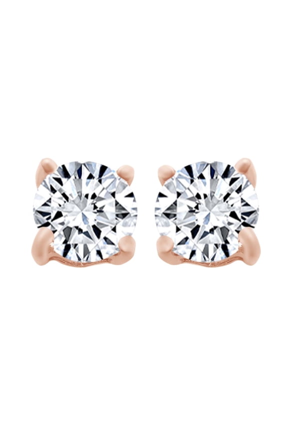 Round Shape White Cubic Zirconia Stud Earring In 14k Rose Gold Over Sterling Silver (4.30 cttw)