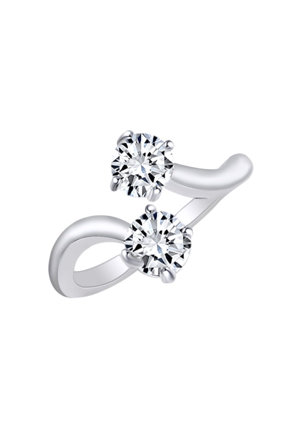 Round Shape White Cubic Zirconia Two Stone Engagement Ring In 14k White Gold Over Sterling Silver Ring Size-7