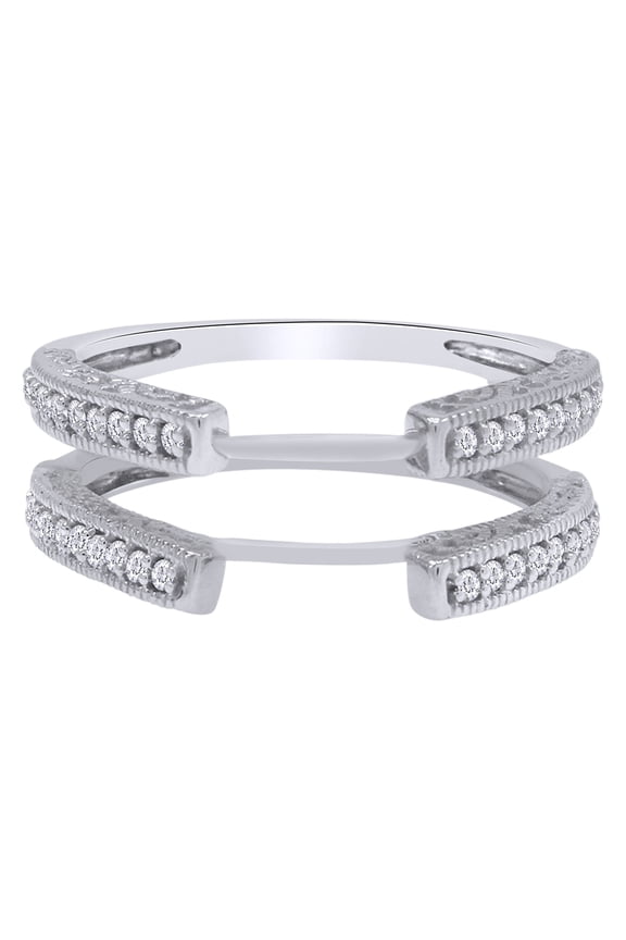 Round Shape White Cubic Zirconia Two Tone 10k White Gold Curved Enhancer Guard Ring Size - 4.5