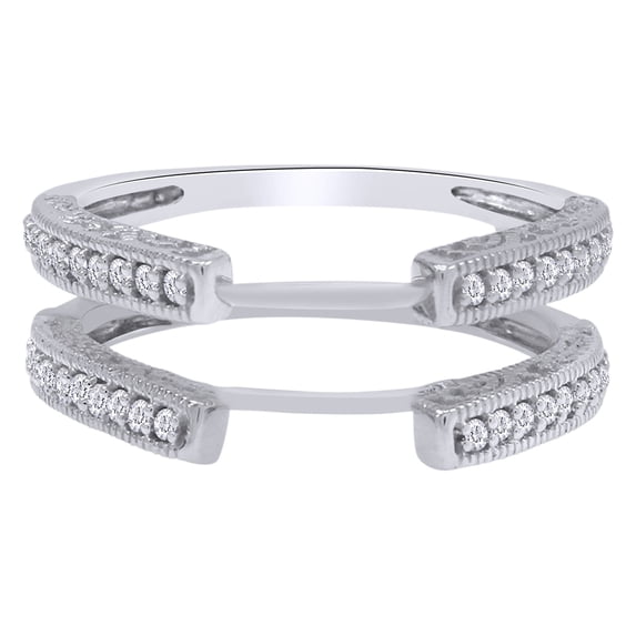 Round Shape White Cubic Zirconia Two Tone Curved Enhancer Guard Ring 14k White Gold Ring Size - 5.5