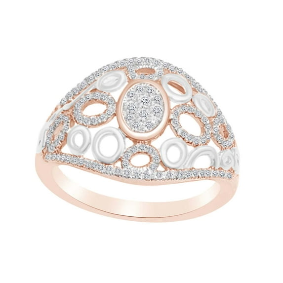 AFFY Round Shape White Cubic Zirconia Two Tone Wedding Band Ring In 10k Solid Rose Gold (0.40 cttw) Ring Size-10.5