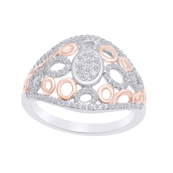 AFFY Round Shape White Cubic Zirconia Two Tone Wedding Band Ring In 10k Solid White Gold (0.40 cttw) Ring Size-9