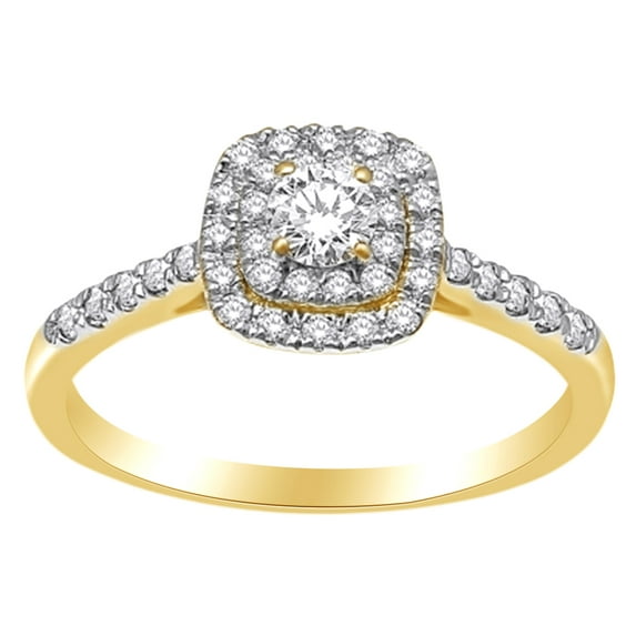 AFFY Round Shape White Diamond (0.5 Cttw) Halo Style Engagement Ring In 14K Solid Yellow Gold