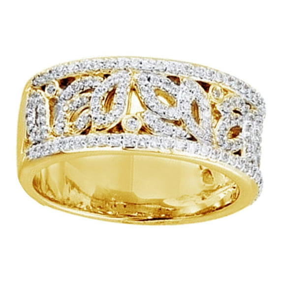 AFFY Round Shape White Diamond Anniversary Band Ring In 14K Solid Yellow Gold