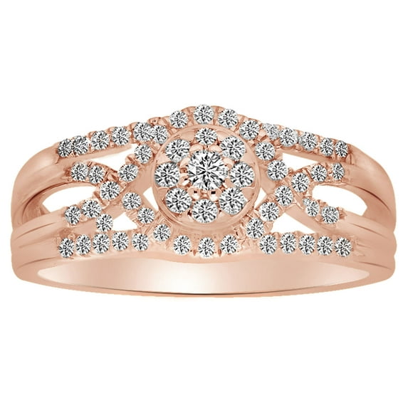AFFY Round Shape White Diamond Cluster Twisted Engagement Ring In 10K Solid Rose Gold (0.37 Cttw)