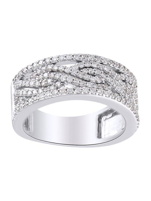 Round Shape White Diamond Crossover Anniversary Band Ring 14K Solid White Gold (0.75 Cttw)