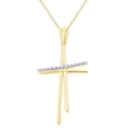 thumbnail image 1 of AFFY Round Shape White Diamond Double Cross Pendant Necklace In 14k Solid Yellow Gold (0.07 Cttw), 1 of 1
