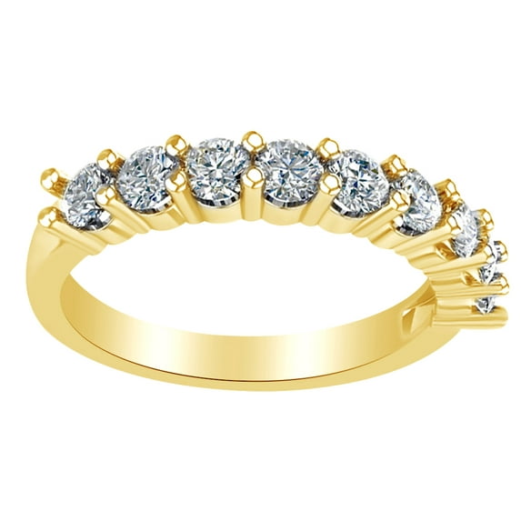 AFFY Round Shape White Diamond Engagement Wedding Band Ring 14K Solid Yellow Gold (0.9 Cttw)