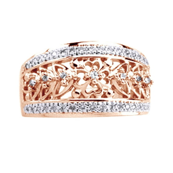AFFY Round Shape White Diamond Floral Engagement Anniversary Band Ring 14K Solid Rose Gold