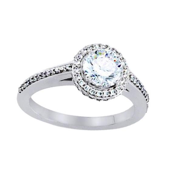 AFFY Round Shape White Diamond Halo Style Engagement Band Ring In 14K Solid White Gold By