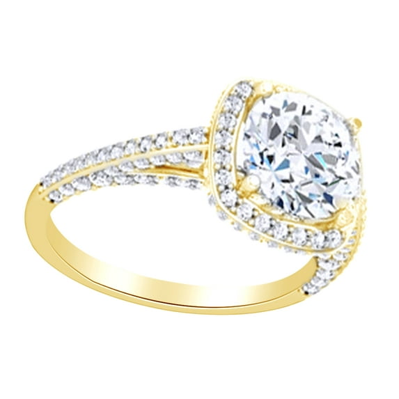 AFFY Round Shape White Diamond Halo Style Engagement Ring 10K Solid Yellow Gold (0.75 Cttw)
