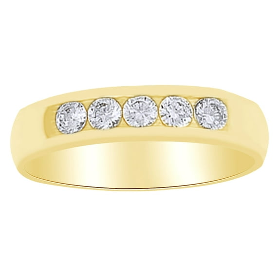 AFFY Round Shape White Diamond Men's Anniversary Band Ring In 14K Solid Yellow Gold