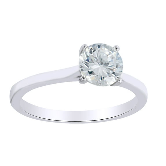 AFFY Round Shape White Diamond Solitaire Engagement Band Ring 10K Solid White Gold (1 Cttw) By