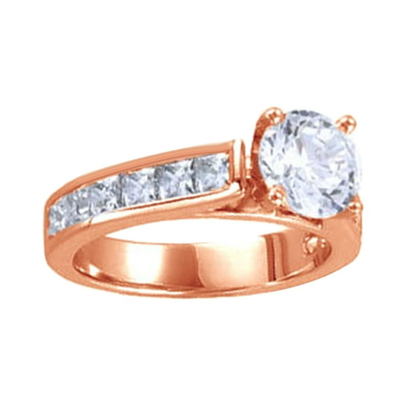 AFFY Round Shape White Diamond Solitaire Engagement Band Ring 14K Solid Rose Gold(1.33 Cttw) By