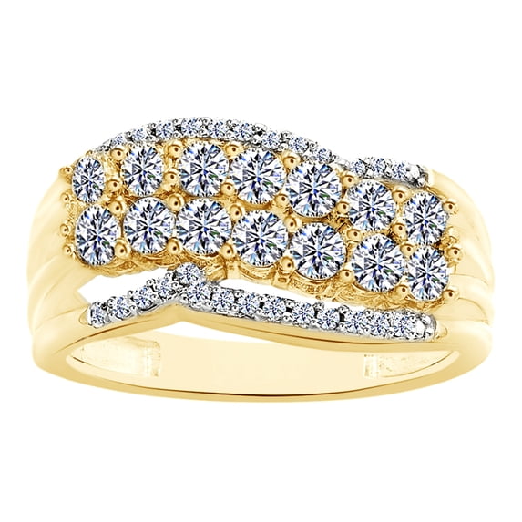 Round Shape White Diamond Two-Row Engagement Band Ring In 14K Yellow Gold Over Sterling Silver (1 Cttw)
