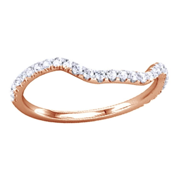 AFFY Round Shape White Diamond Wave Style Engagement Ring 14K Solid Rose Gold (0.33 Cttw)