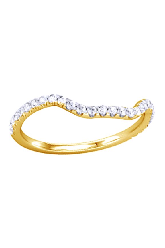 Round Shape White Diamond Wave Style Engagement Ring 14K Solid Yellow Gold (0.33 Cttw)