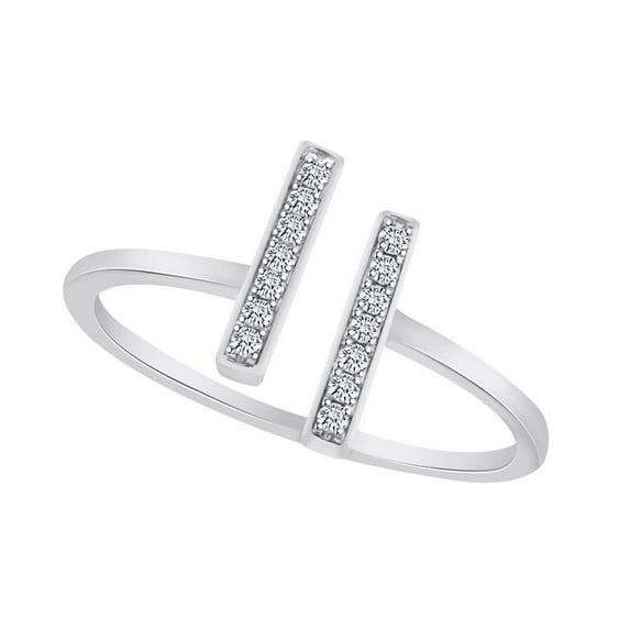 AFFY Round Shape White Natural Diamlnd Accents Double Bar Engagement Ring In 14k White Gold Ring Size-14