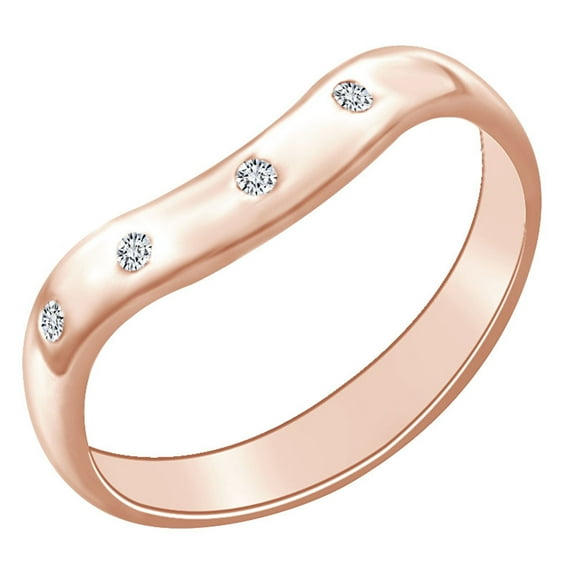 AFFY Round Shape White Natural Diamond Accent 5 Stone Wedding Band Ring In 14k Solid Rose Gold Ring Size-5.5