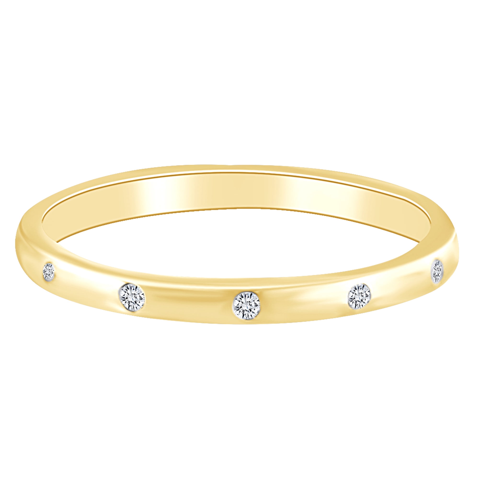 AFFY Round Shape White Natural Diamond Accent Bezel Set Band Ring 14k ...