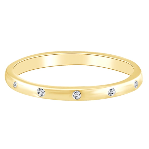 AFFY Round Shape White Natural Diamond Accent Bezel Set Band Ring 14k Solid Yellow Gold Ring Size 8