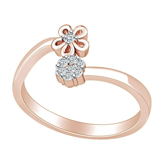 AFFY Round Shape White Natural Diamond Accent Cluster With Flower Ring 14k Rose Gold Over Sterling Silver