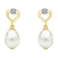 thumbnail image 1 of AFFY Round Shape White Natural Diamond Accent & Pearl 10k Solid Yellow Gold Drop Earrings, 1 of 1
