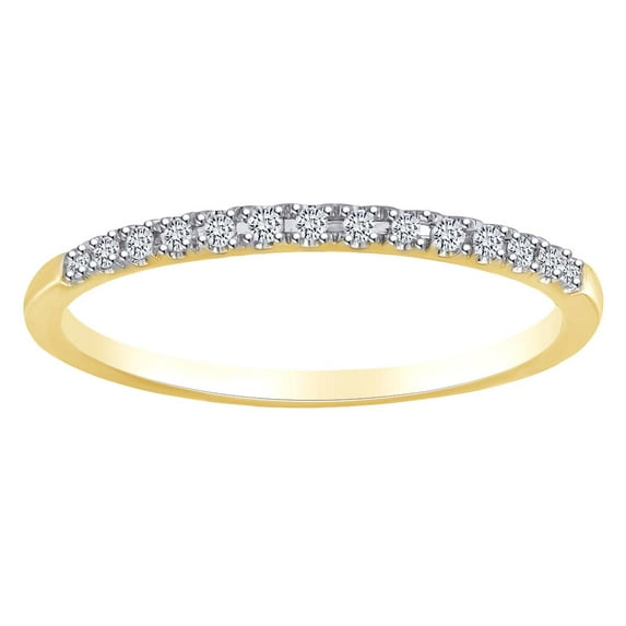 AFFY Round Shape White Natural Diamond Accents Half Eternity Wedding Band Ring In 14k Solid Yellow Gold Ring Size-7