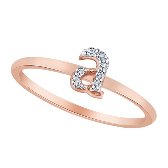 AFFY Round Shape White Natural Diamond Accents Initial "A" Engagement Ring In 14k Rose Gold Ring Size-10