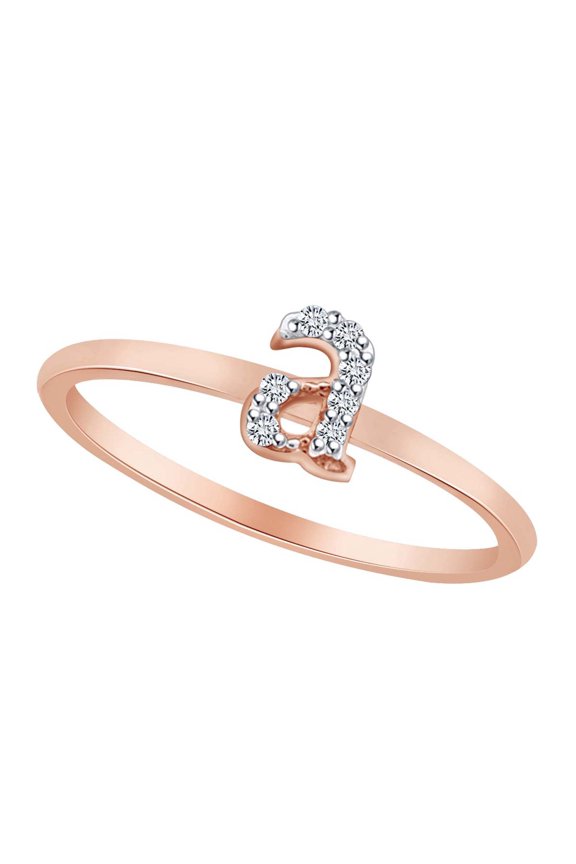Round Shape White Natural Diamond Accents Initial "A" Engagement Ring In 14k Rose Gold Ring Size-9