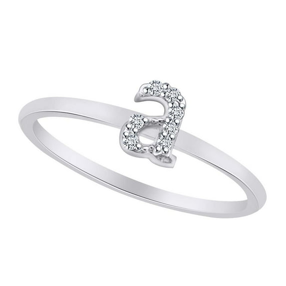 AFFY Round Shape White Natural Diamond Accents Initial "A" Engagement Ring In 14k White Gold Ring Size-4.5
