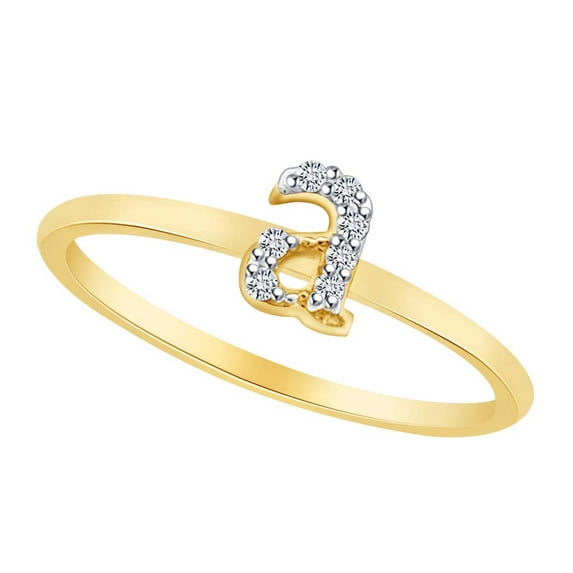 AFFY Round Shape White Natural Diamond Accents Initial "A" Engagement Ring In 14k Yellow Gold Ring Size-7.5
