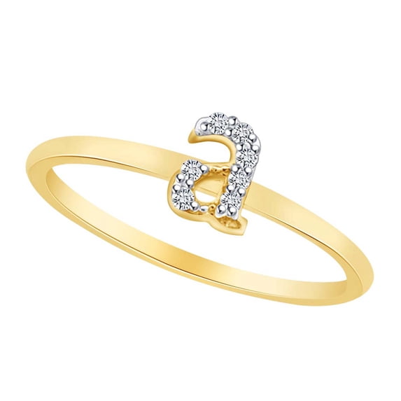 AFFY Round Shape White Natural Diamond Accents Initial "A" Engagement Ring In 14k Yellow Gold Ring Size-7