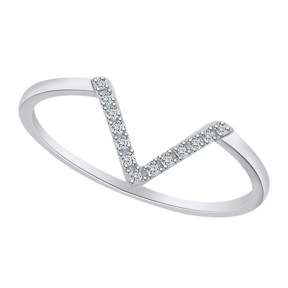 AFFY Round Shape White Natural Diamond Accents Solitaire "V" Frame Engagement Ring In 14k White Gold Ring Size-13