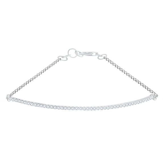 AFFY Round Shape White Natural Diamond Bar Chain Bracelet In 10k White Gold (0.40 cttw) - 7.5"