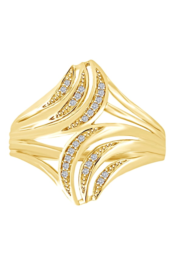 Round Shape White Natural Diamond Bypass Ring In 10K Solid Yellow Gold