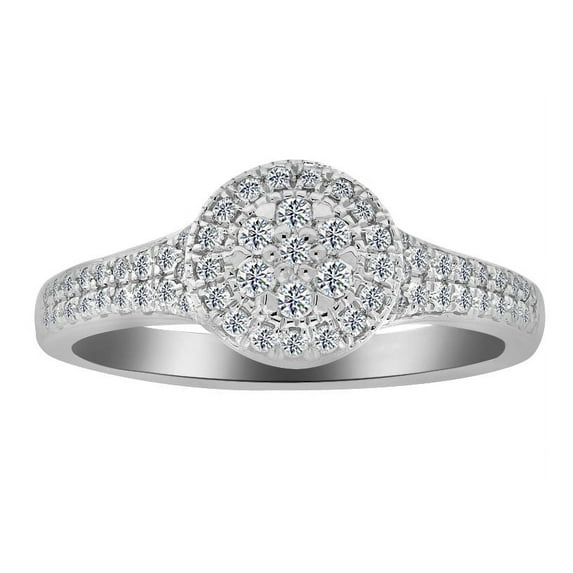AFFY Round Shape White Natural Diamond Cluster Halo Engagement Ring In 10K Solid White Gold (0.37 Cttw)