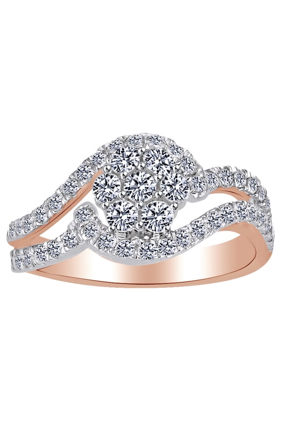 Round Shape White Natural Diamond Cluster Right Hand Ring In 10K Solid Rose Gold (1 Cttw)