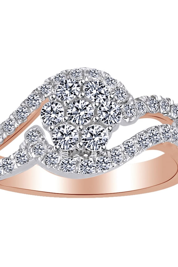 Round Shape White Natural Diamond Cluster Right Hand Ring In 10K Solid Rose Gold (1 Cttw)