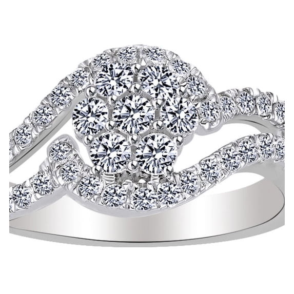 AFFY Round Shape White Natural Diamond Cluster Right Hand Ring In 10K Solid White Gold (1 Cttw)