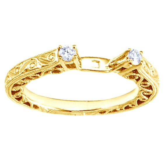 AFFY Round Shape White Natural Diamond Engagement Band Ring In 14K Yellow Gold (0.1 Cttw)