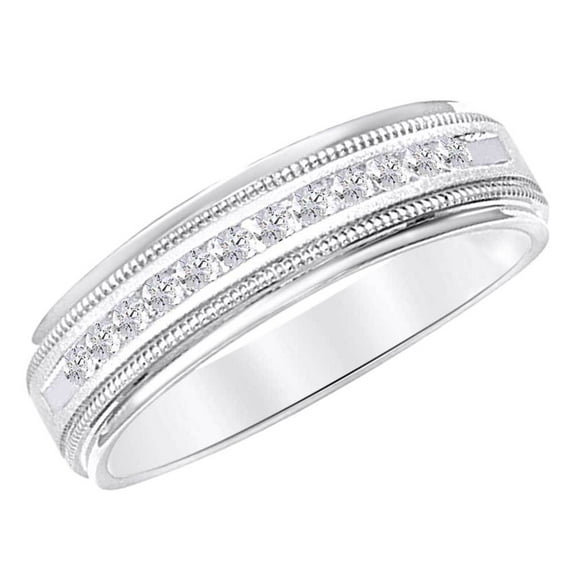 AFFY Round Shape White Natural Diamond Eternity Band Ring In 10k White Gold (1 cttw) Ring Size-4.5