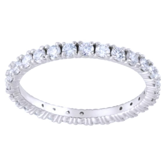 AFFY Round Shape White Natural Diamond Eternity Band Ring In 14K White Gold (0.9 Cttw)