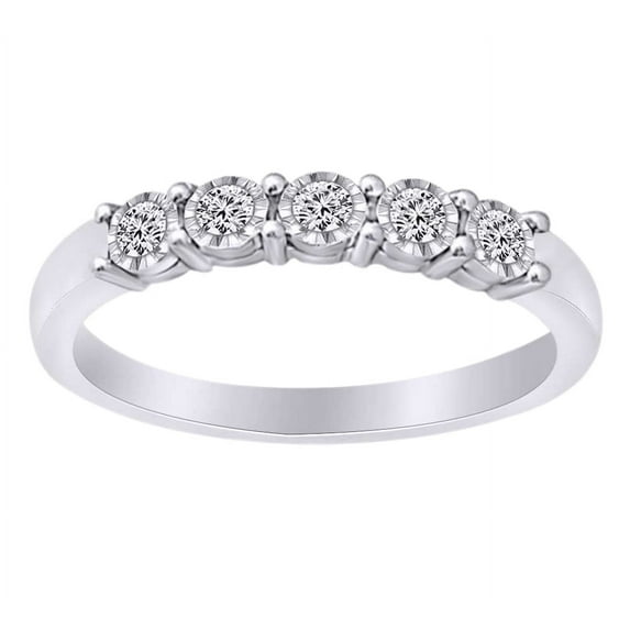 AFFY Round Shape White Natural Diamond Five Stone Band Ring In 10k White Gold (0.62 cttw) Ring Size-9