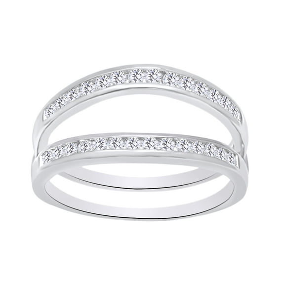 AFFY Round Shape White Natural Diamond Guard Ring In 10K White Gold (0.33 cttw) Ring Size-4
