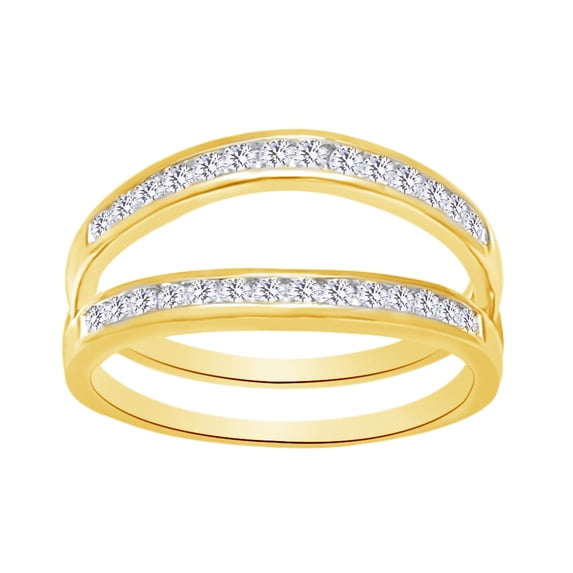 AFFY Round Shape White Natural Diamond Guard Ring In 10K Yellow Gold (0.33 cttw) Ring Size-12