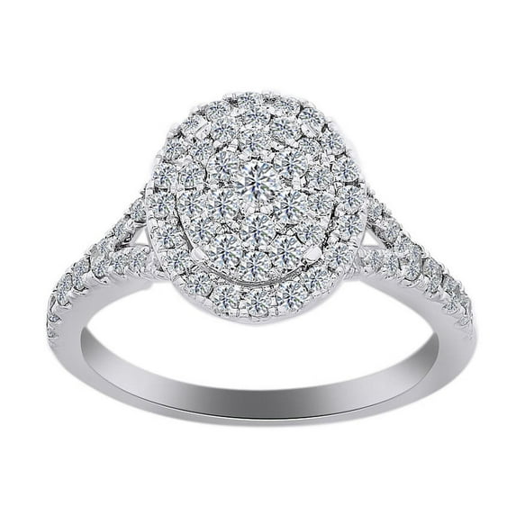 AFFY Round Shape White Natural Diamond Halo Cluster Style Engagement Ring In 14K Solid White Gold (1 Cttw)