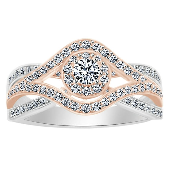 AFFY Round Shape White Natural Diamond Halo Engagement Ring In 10K Solid White Gold (0.75 Cttw)