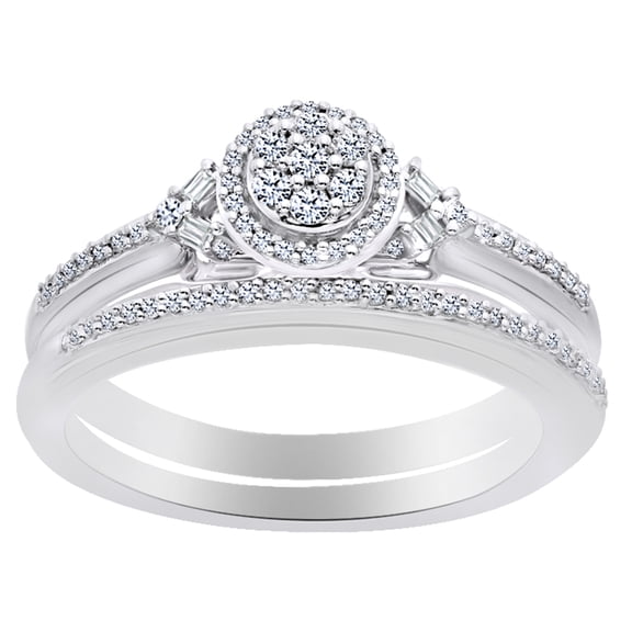 AFFY Round Shape White Natural Diamond Halo Style Bridal Ring Set In 10K Solid White Gold (0.25 Cttw) By